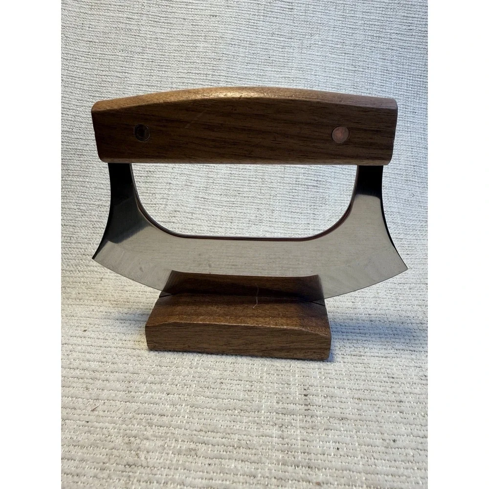 Coowolf Mezzaluna Herb Chopper Knife w/ Wood‎ Stand Gift Set